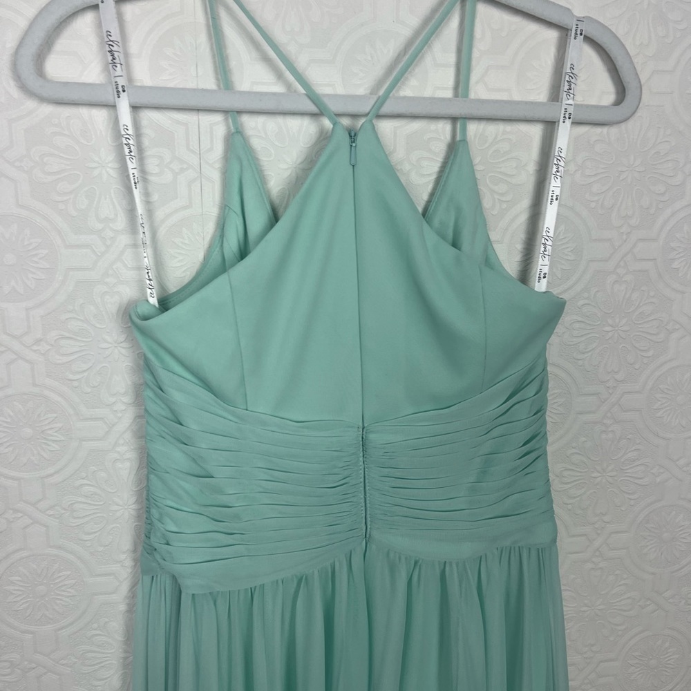 David’s Bridal Maxi Dress Racerback Chiffon Formal Dance bridesmaid Mint F20052 - Picture 9 of 11